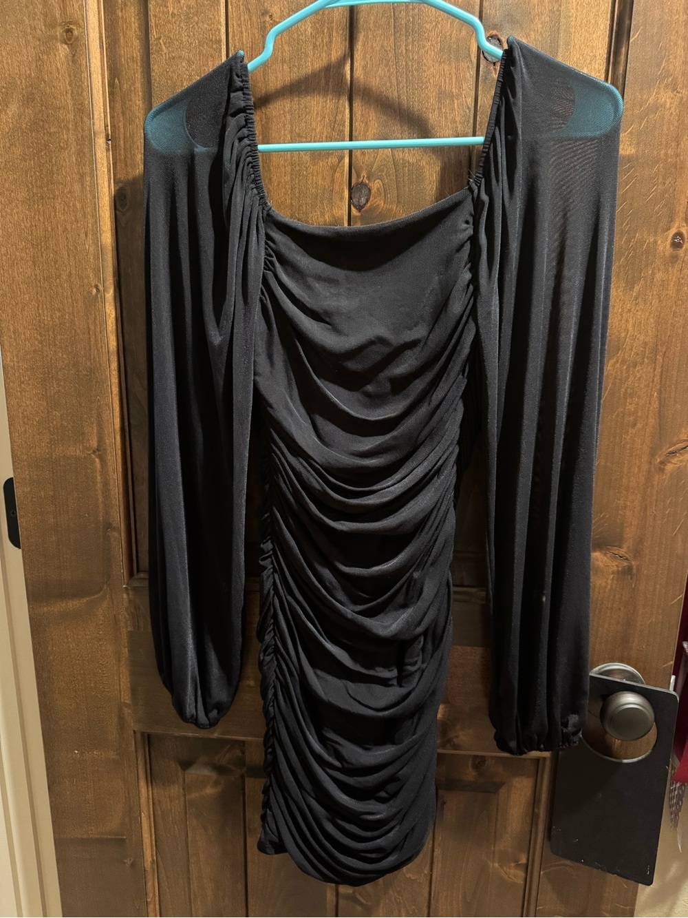 Black Ruched Long-Sleeve Mini Dress - Women
